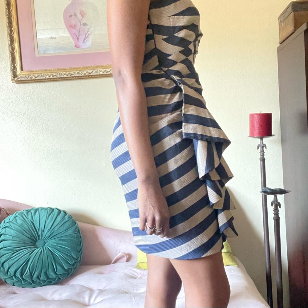 Blue + Beige Striped + Ruffled Bodycon Mini - Picture 8 of 8